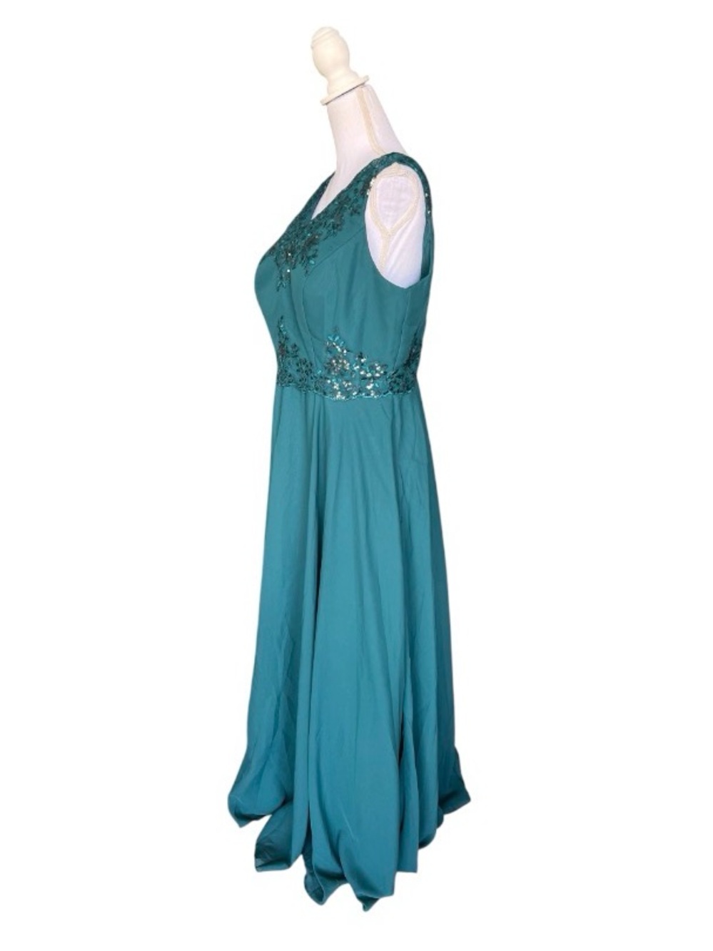 Teal V-Neck sequined dress Evening bridesmaid party gala formal occasion prom - Picture 4 of 14